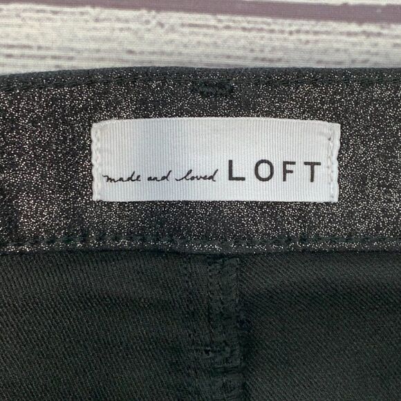 LOFT sz 8 29 Pants Black Sparkle Skinny Slim Pockets High Waist 28" Inseam New - Picture 7 of 11
